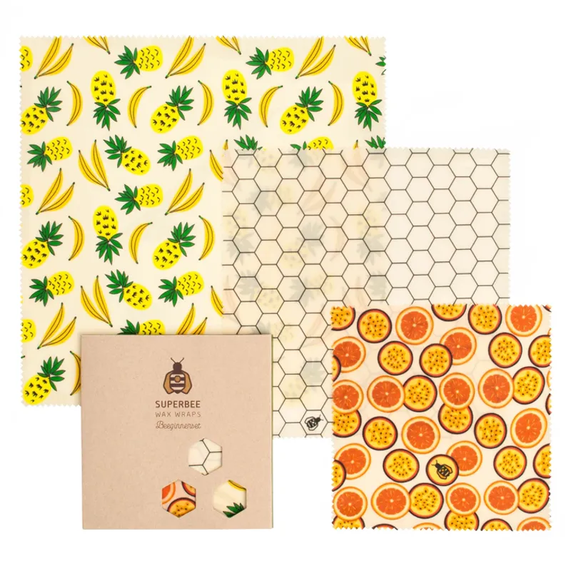 3 pc Beeswax Food Wraps Beeginner, Summer Vibes / SuperBee