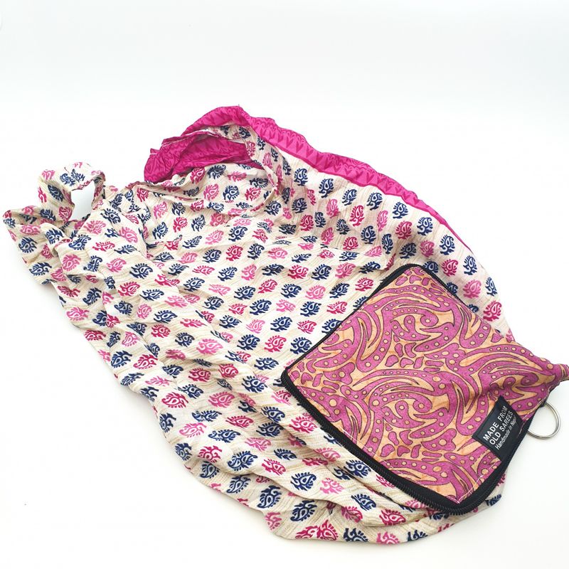 Sammenleggbart handlenett av gjenbrukte Sarier / Siesta