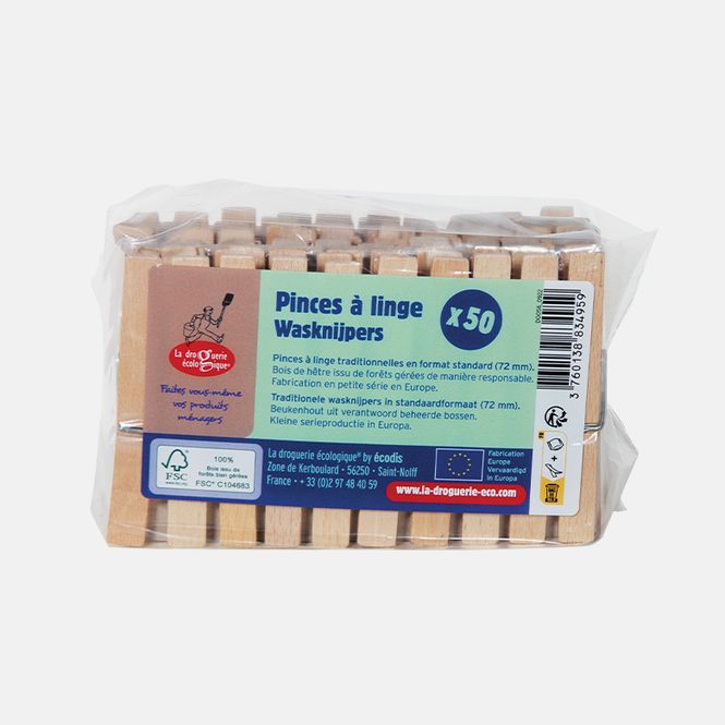 Hovedbilde 50 stk klesklyper i tre / La droguerie écologique®