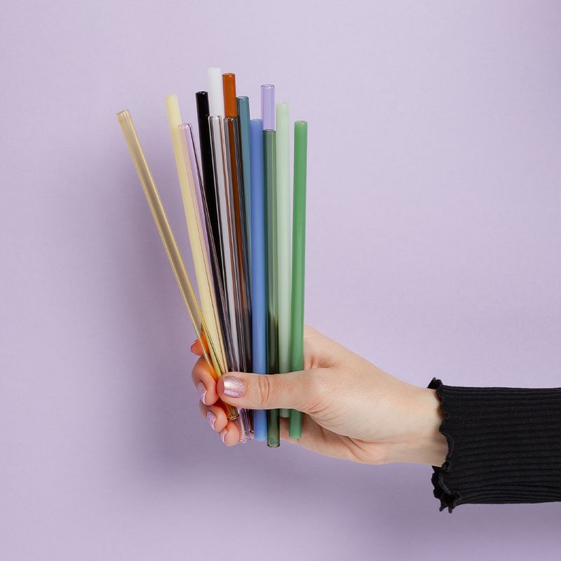 Rett sugerør i glass, Pastel Blue 20cm / Peach