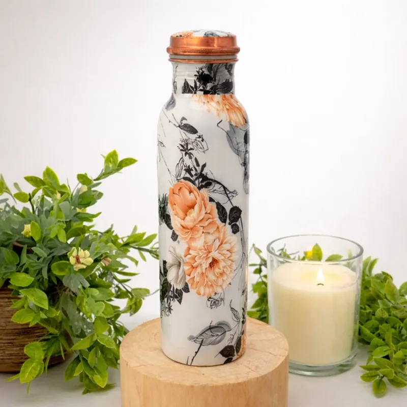 Copper water bottle, Floral Print, 950 ML  - Ayurveda Specialist