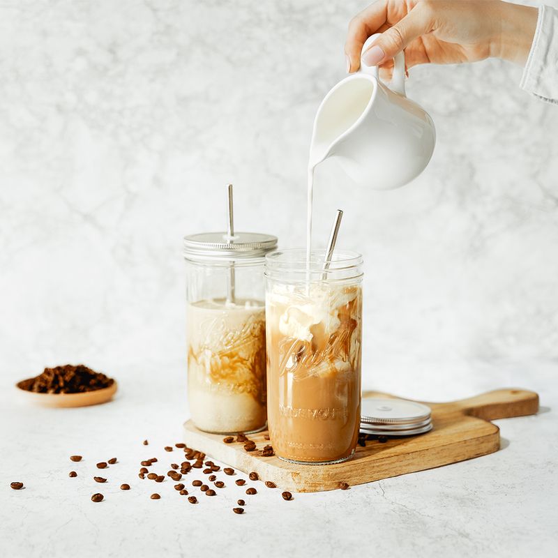 Ball Jar smoothieglass med lokk og sugerør - 7dl / Peach