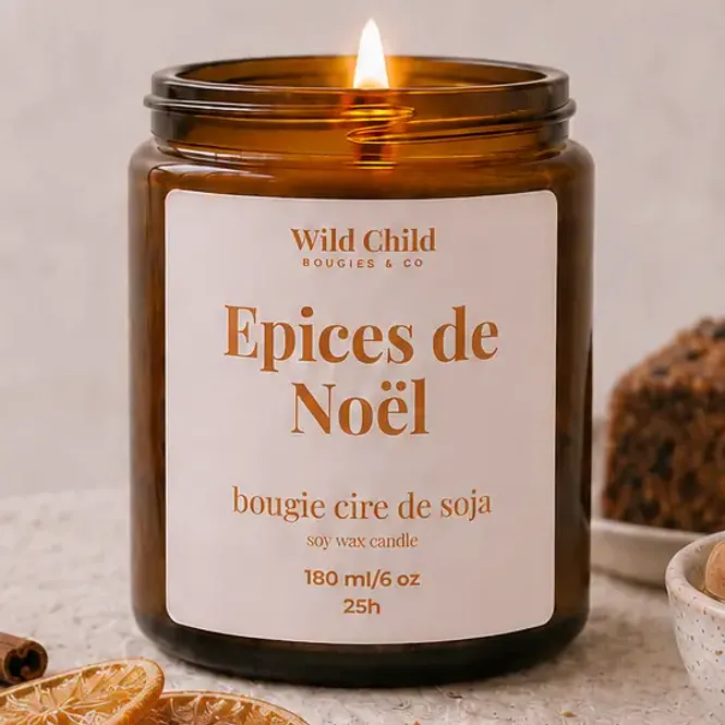 Hovedbilde Christmas Spices Duftlys 25t, naturlig Soyavokslys - WILD CHILD Bougies & Co