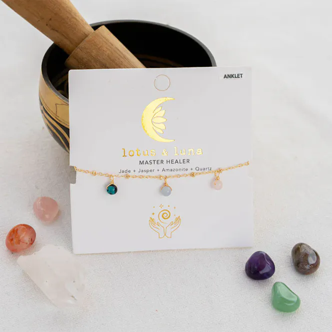 Hovedbilde Master Healer Dewdrop Anklet - ankelsmykke med krystaller / Lotus & Luna
