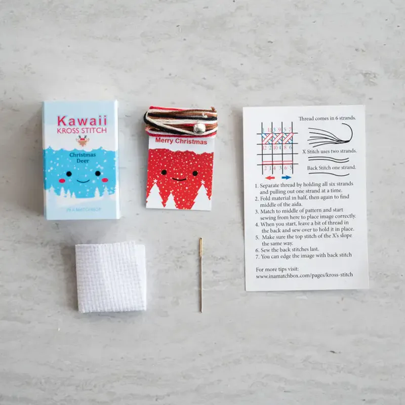 Kawaii Christmas Deer Cross Stitch Kit in A Matchbox / Marvling