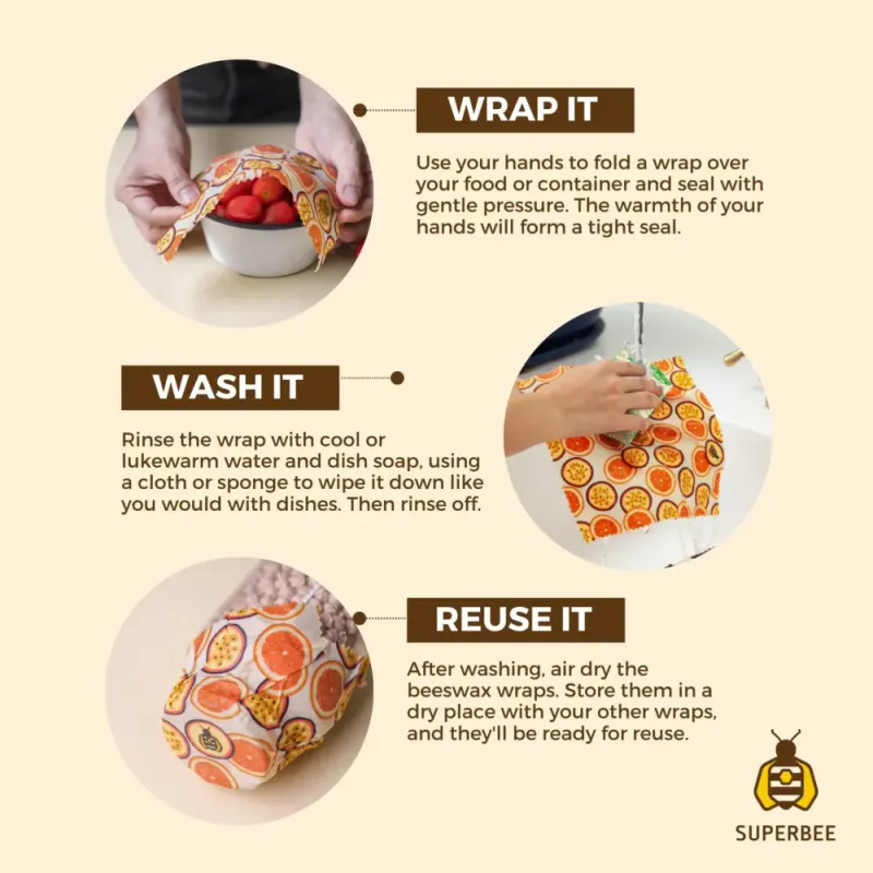 3 pc Beeswax Food Wraps Beeginner, Cats / SuperBee