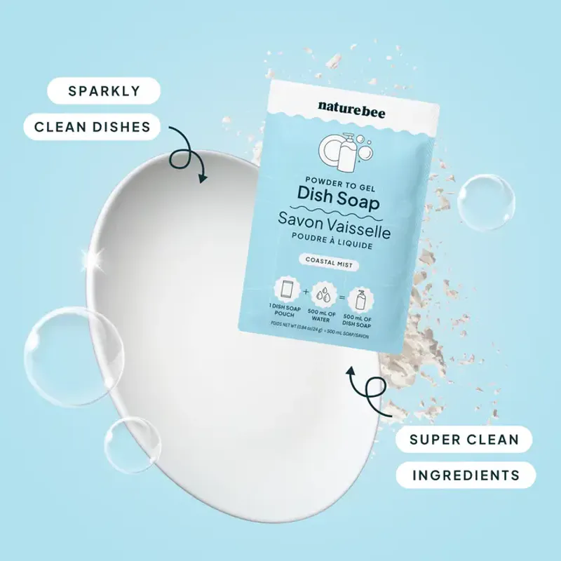 Refill Dish Soap - Powder To Gel , Coastal Mint / Nature Bee