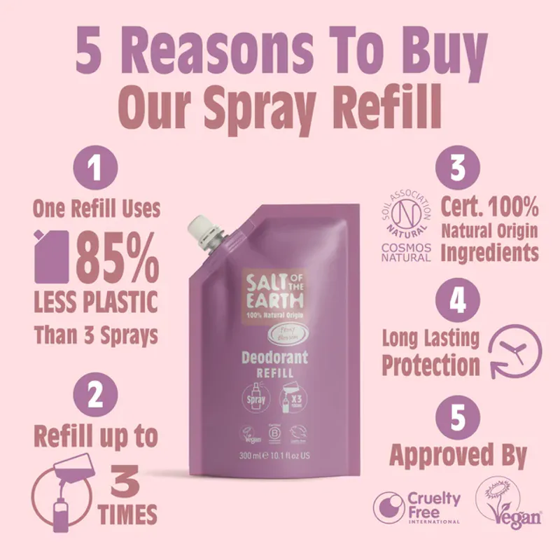 REFILL 300ml - Peony Blossom Natural Spray Deodorant / Salt of the Earth 