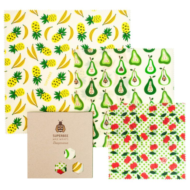 3 pc Beeswax Food Wraps Beeginner, Fruit Punch / SuperBee