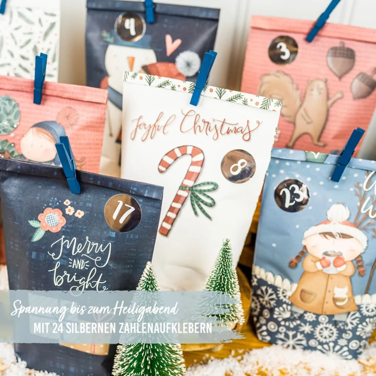 Kalenderposer med klyper, Joyful / Papierdrachen