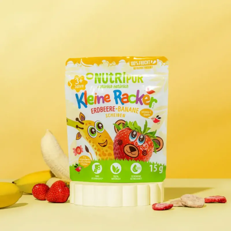Økologisk frysetørket banan & jordbær i skiver 15g / NutriPur
