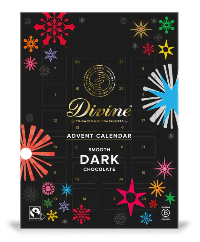 Vegansk sjokoladekalender med mørk sjokolade / Divine