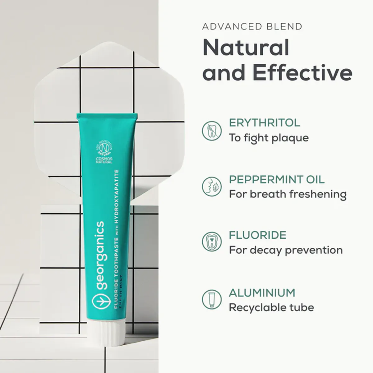 Fluoride Hydroxyapatite Toothpaste, Fresh Mint 75g / Georganics