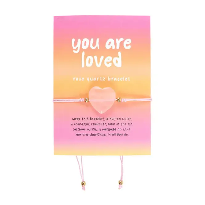 Hovedbilde You Are Loved Rose Quartz Crystal Heart Bracelet / Something Dif