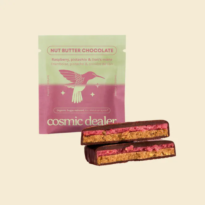 Hovedbilde Nut Butter Chocolate: RASPBERRY & PISTACHIO 20g / Cosmic Dealer