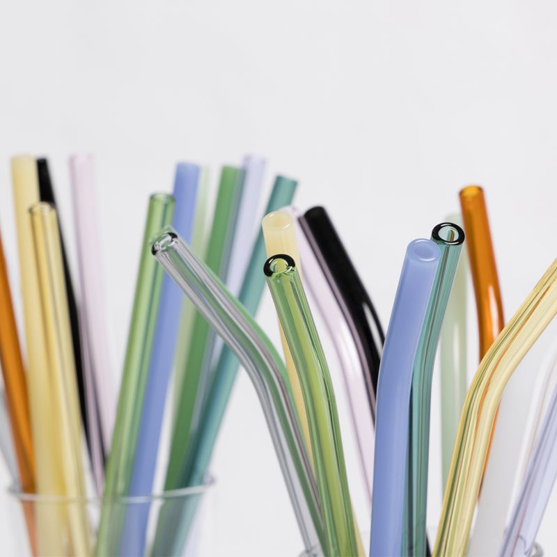 Bøyd sugerør i glass, Golden 20cm / Peach