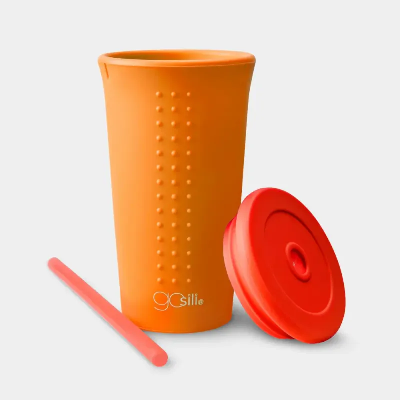 Silikonkopp med lokk og sugerør - Orange|Spice 473ml / GoSili