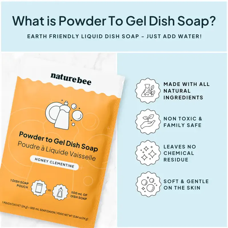 Refill Dish Soap - Powder To Gel , Honey Clementine / Nature Bee