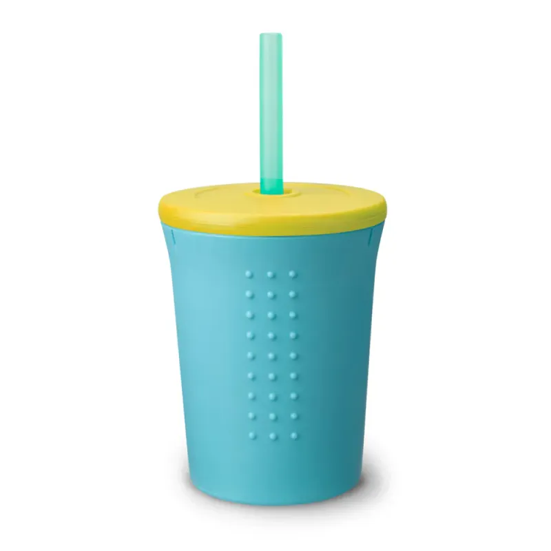 Silikonkopp med lokk og sugerør - Sky Blue|Banana|Sea 340ml / GoSili