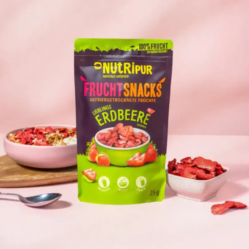 25g økologisk frysetørket jordbær i skiver / NutriPur