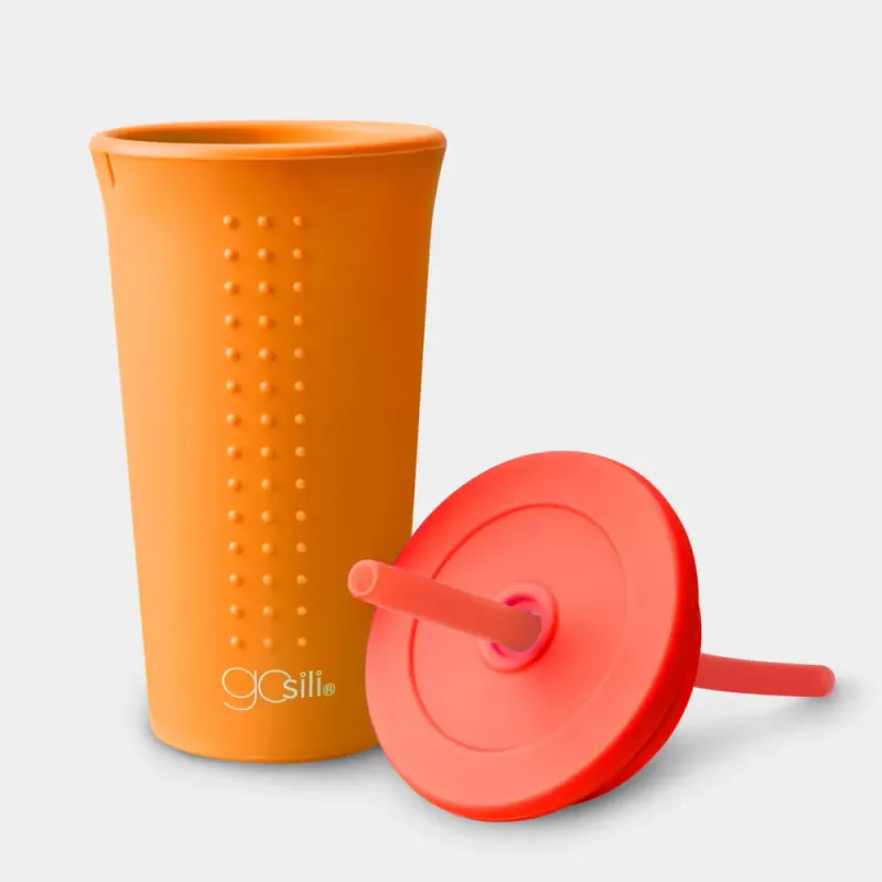 Silikonkopp med lokk og sugerør - Orange|Spice 473ml / GoSili