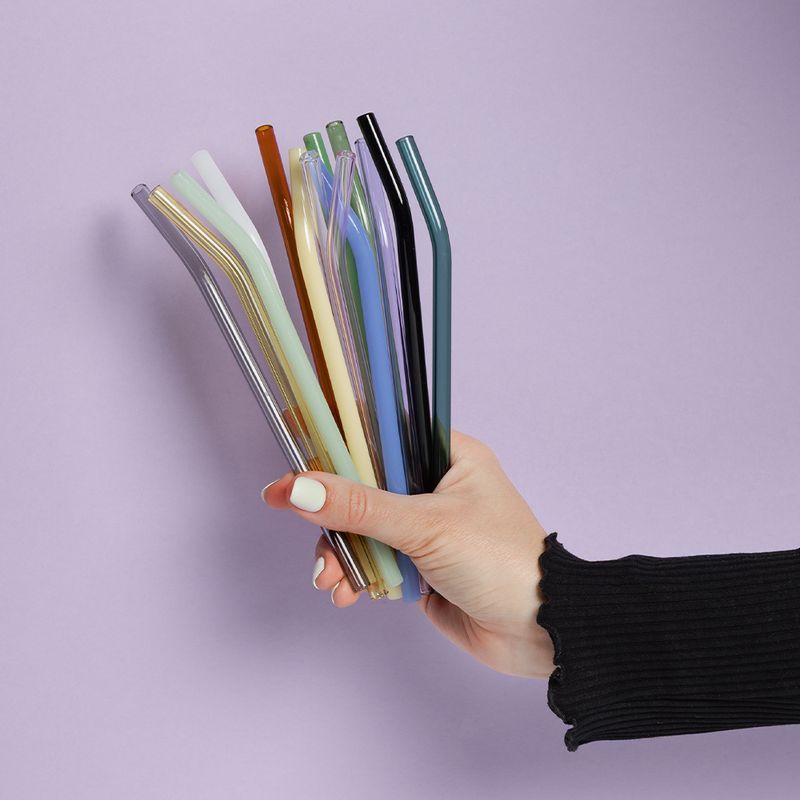 Bøyd sugerør i glass, Grey 20cm / Peach