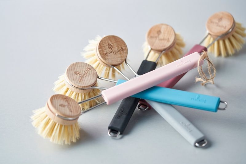 Oppvaskbørste i silikon og tre, rosa / ecoLiving