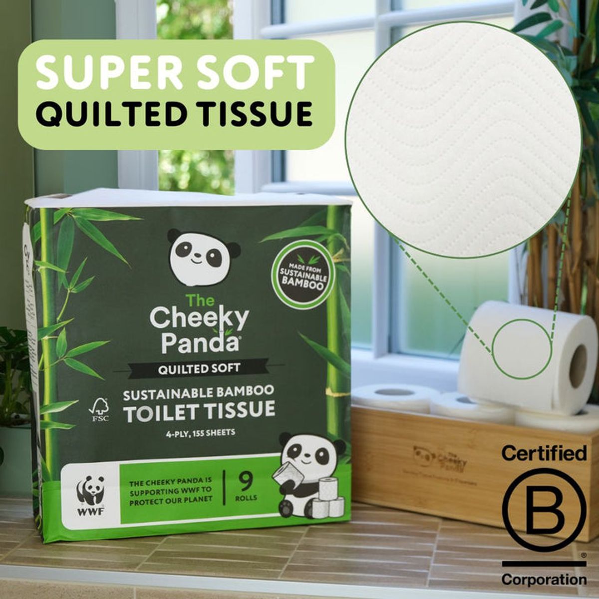 9 ruller toalettpapir i bambus - QUILTED SOFT / The Cheeky Panda